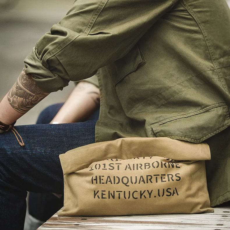 復古油蠟帆布手抓拿包阿美咔叽公文休閑郵差信封文件包