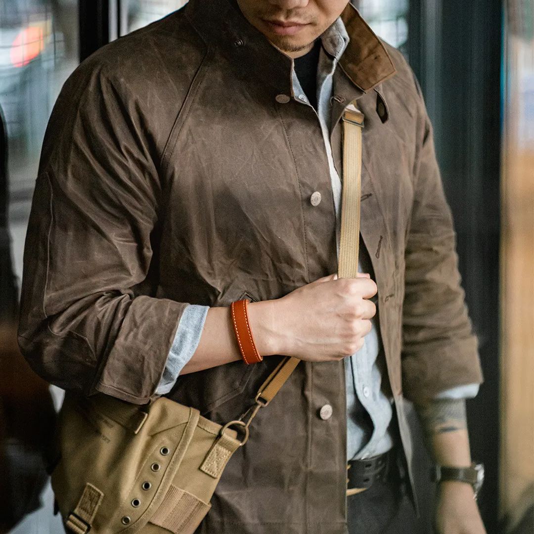 美式復古立領帆布油蠟夾克阿美咔叽硬漢防水獵裝外套