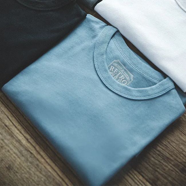 美式復古圓領300g純色厚實碳素磨毛t恤男士棉短袖