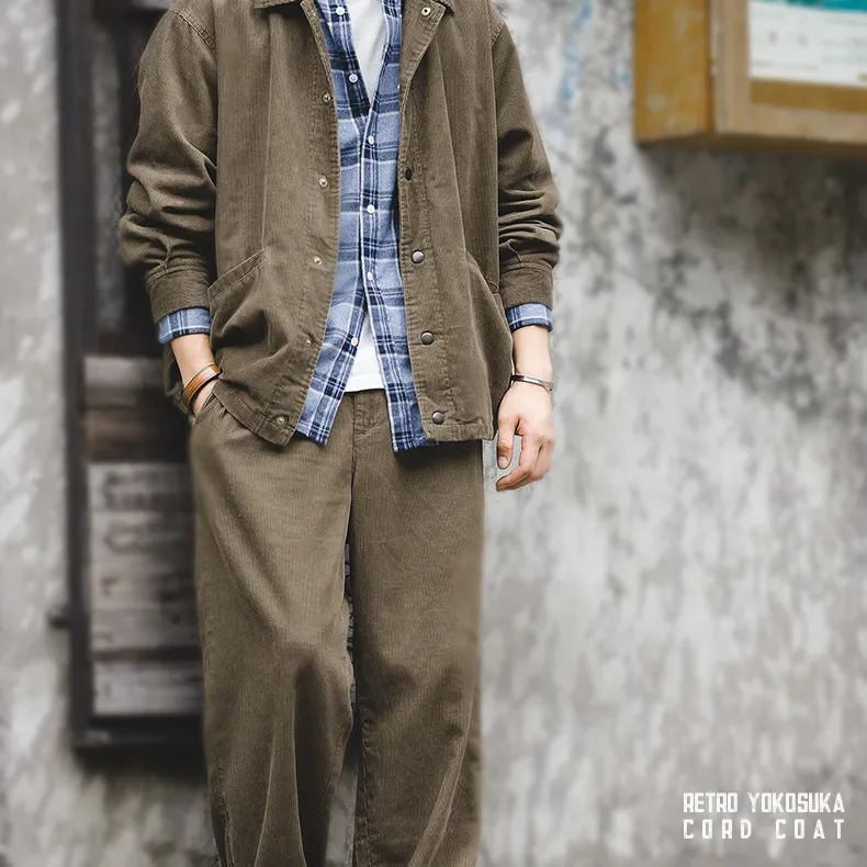 美式復古古著長褲燈芯絨阿美咔叽寬松休閑耐磨直筒褲