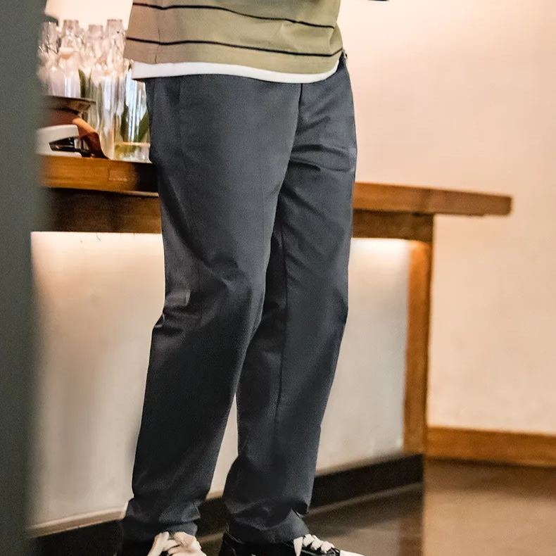 美式復古直筒卡其休閑褲錐形中腰垂感西裝卡其長褲