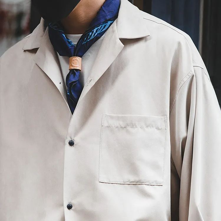 法式復古長袖古巴領薄襯衫那不勒斯襯衣桃皮絨