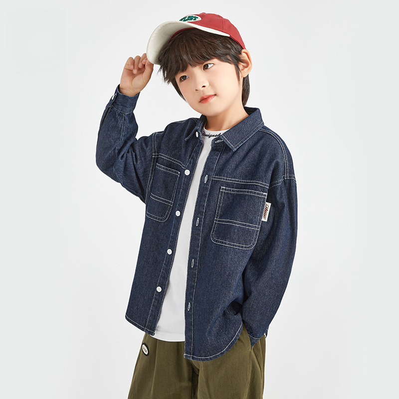 男童春秋水洗牛仔襯衫