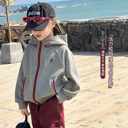 女童春秋290g休閒運動連帽衛衣外套