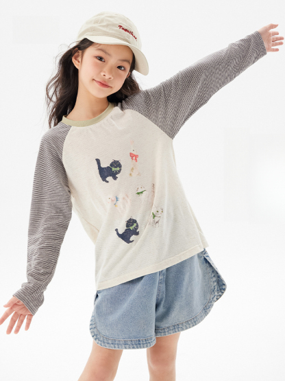 女童夏季韓版長袖寬鬆T 恤