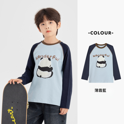 春秋男童熊貓印花長袖T恤