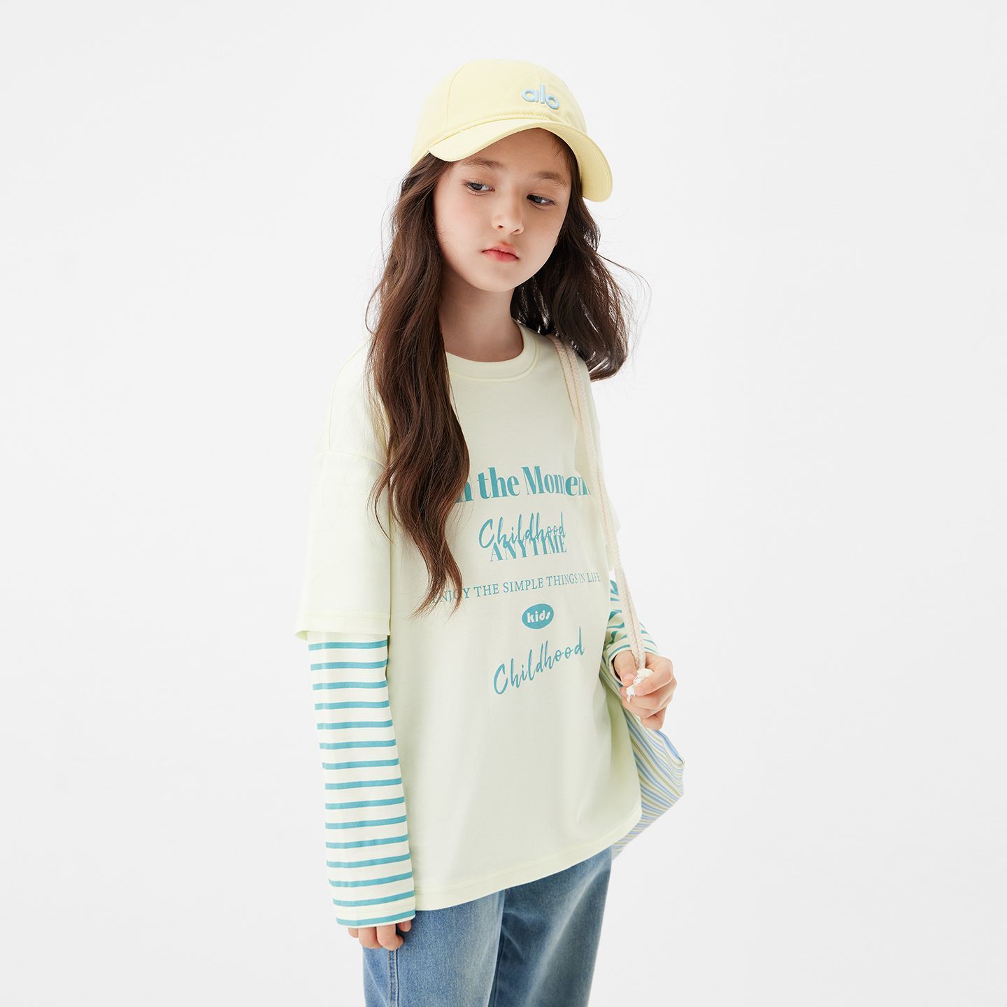 秋季女童假兩件長袖T恤