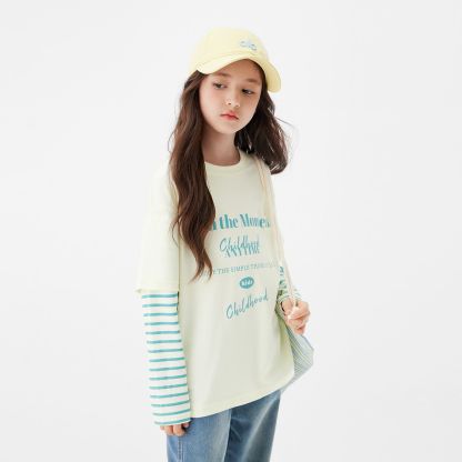 秋季女童假兩件長袖T恤