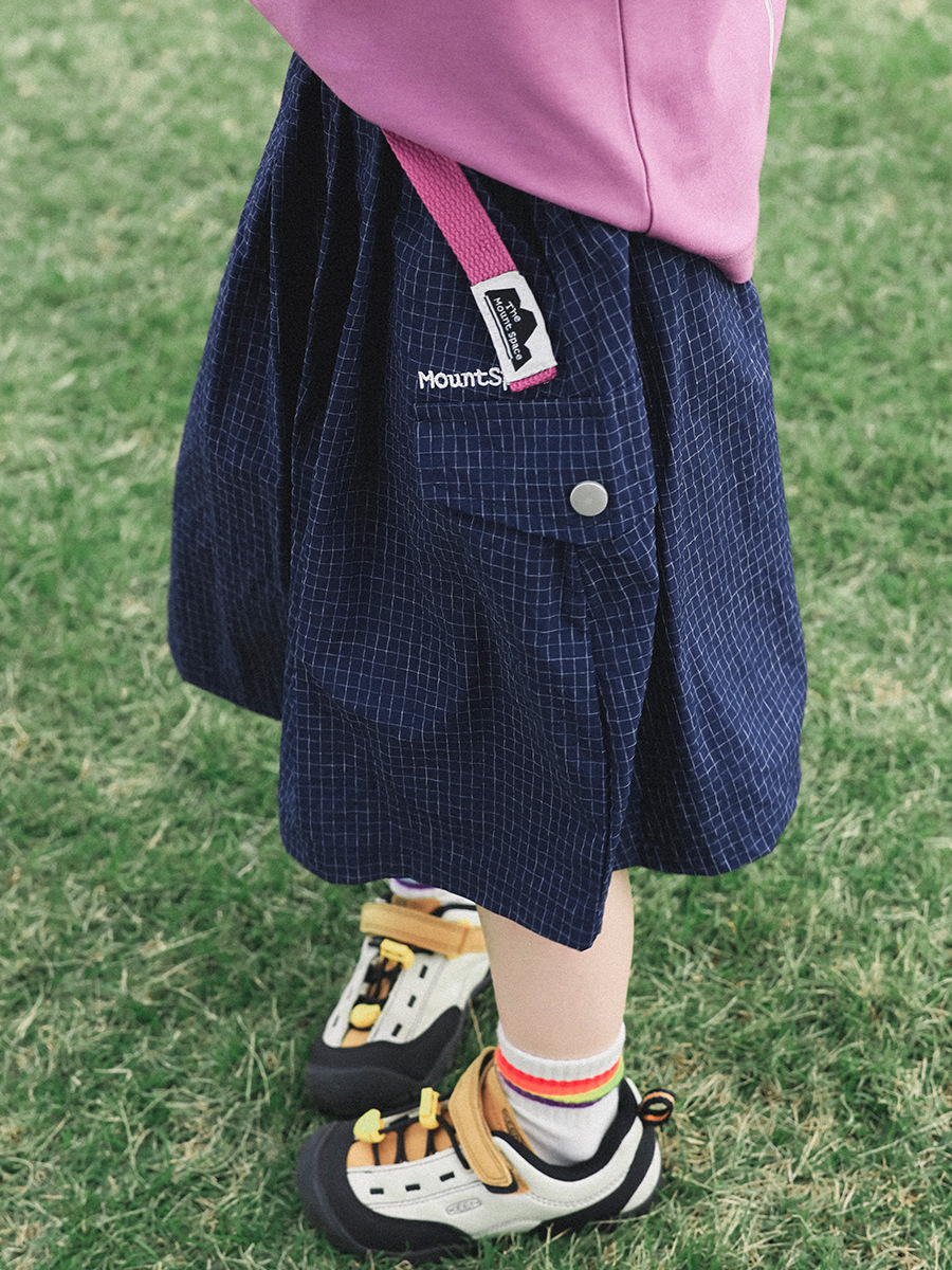 女童春季格紋口袋半身裙