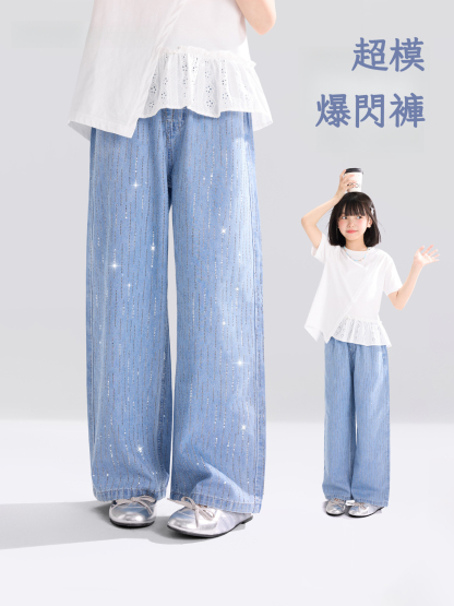 女童夏季流星燙鑽牛仔褲