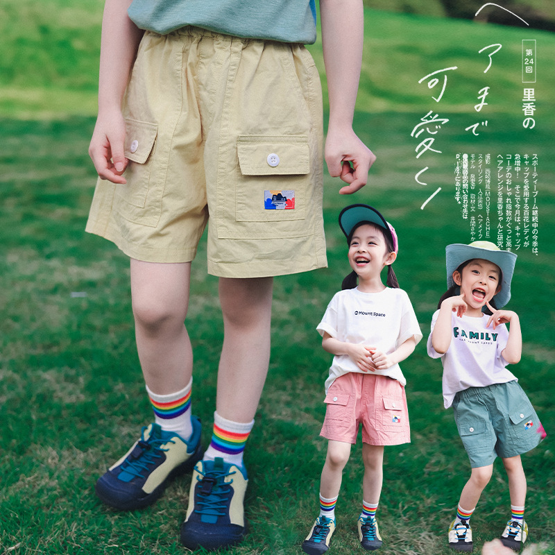 女童工裝口袋戶外水洗棉短褲