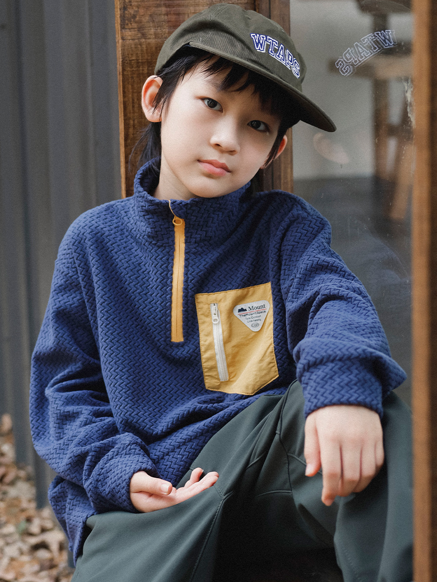 男童半開領套頭運動保暖加絨衛衣