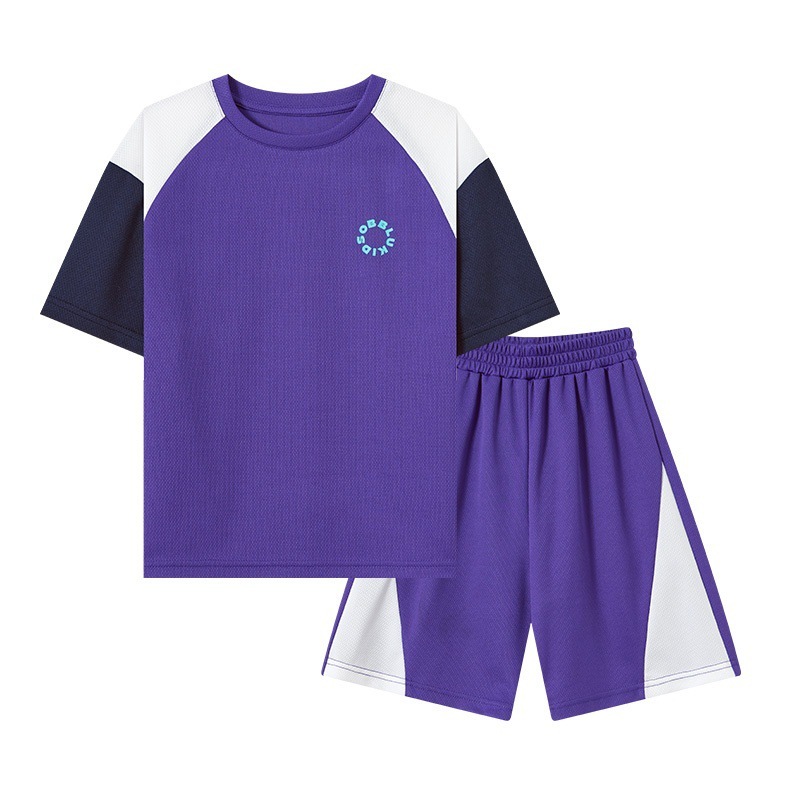 男童撞色運通彈力網眼兩件套