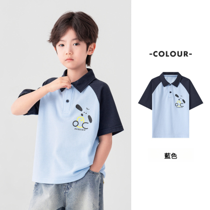 男童夏款撞色小狗印花POLO短袖