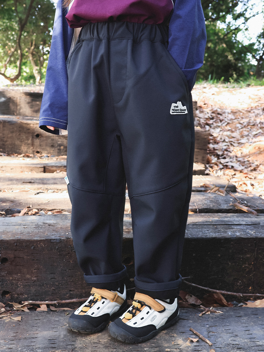 女童春季加絨防潑水直筒休閑褲