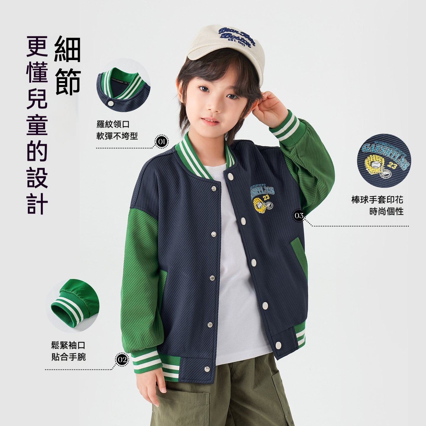 男童學院風美式棒球印花夾克