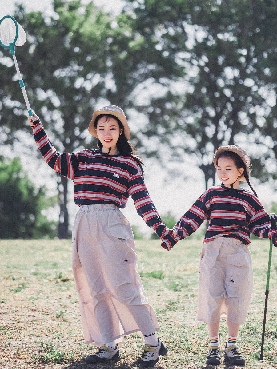 親子裝女童春季撞色條紋休閑長袖打底衫