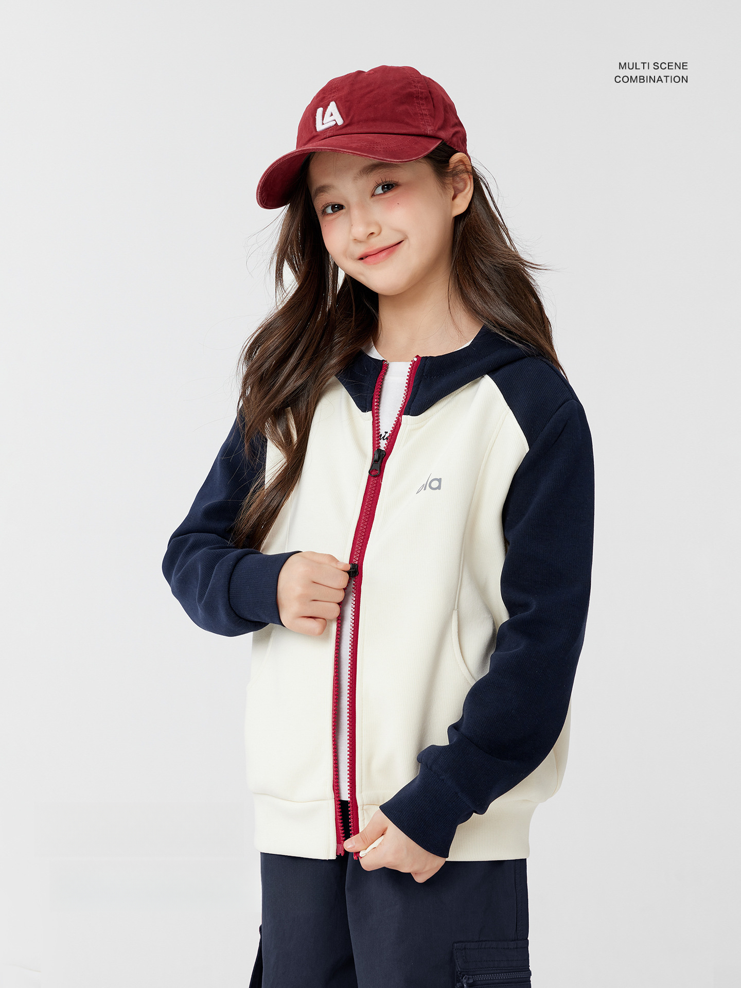 女童春秋款時尚拼色連帽外套衛衣