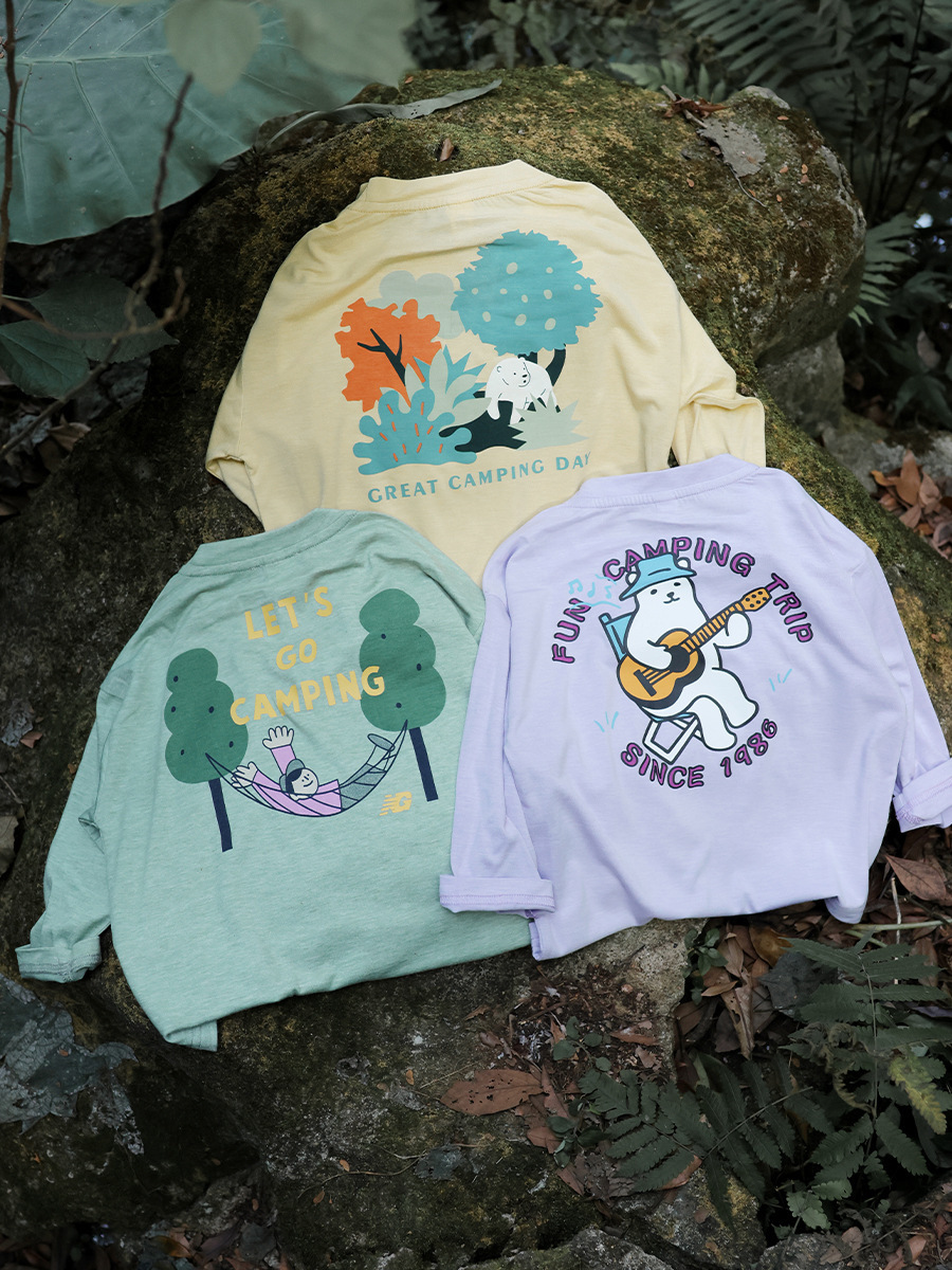 山系戶外兒童速乾T恤露營風長袖彩棉