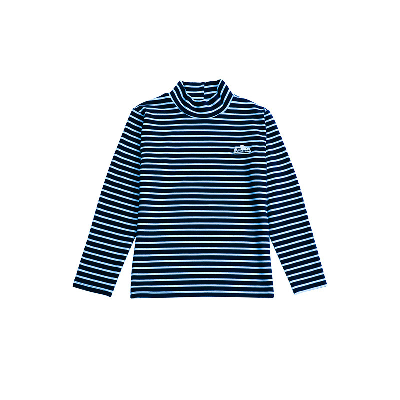 兒童冬季半高領條紋長袖打底衫