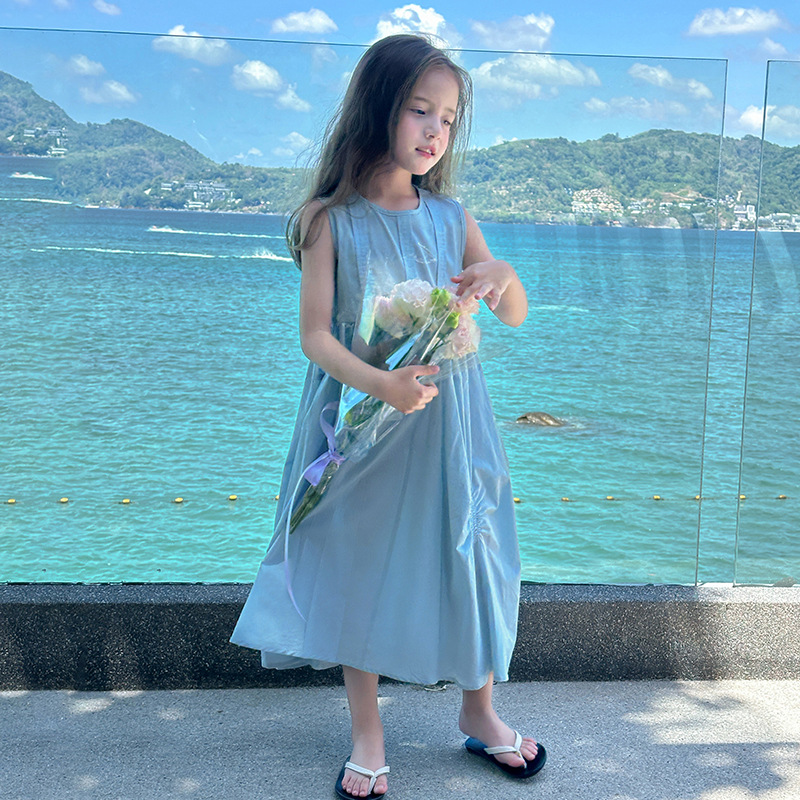 女童泡泡棉純棉無袖A字裙