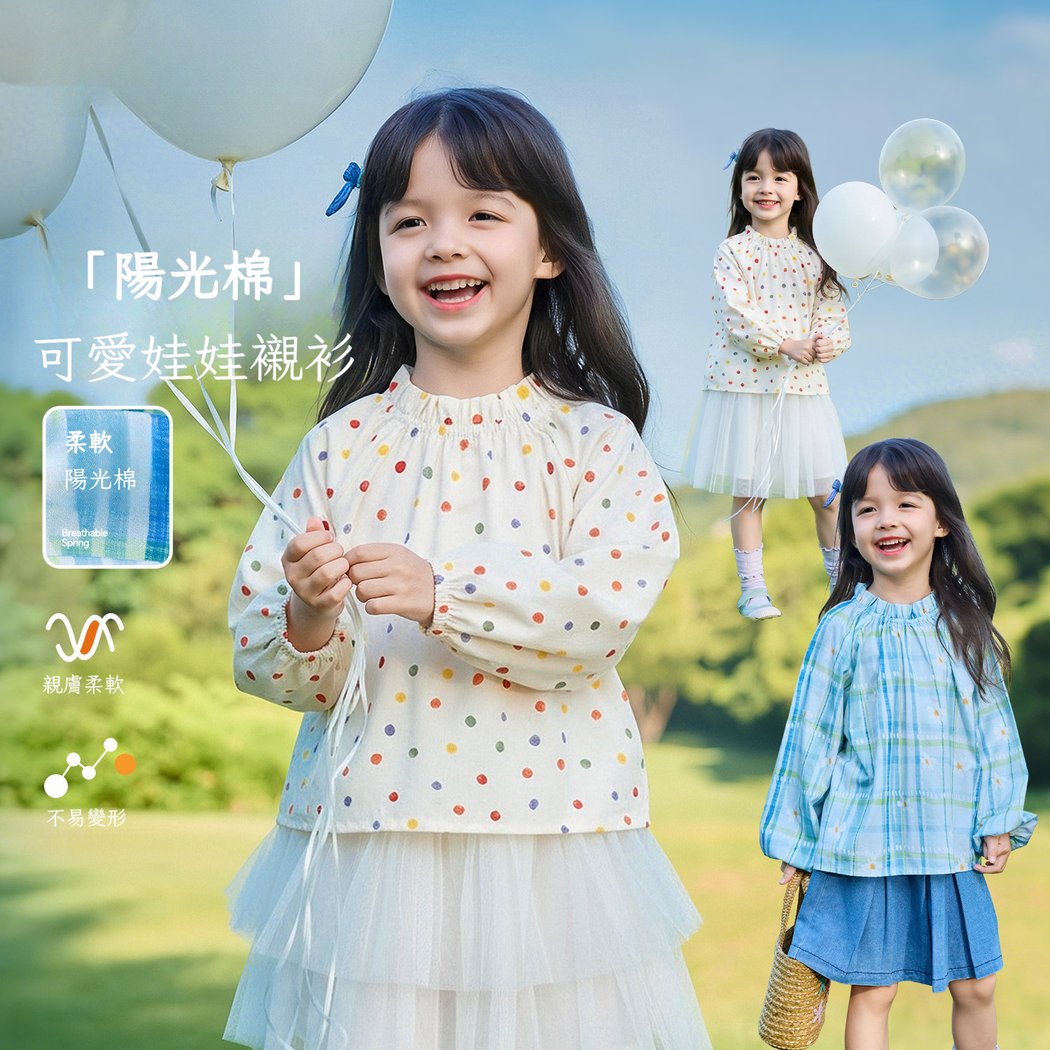 春季女童純棉格子襯衫