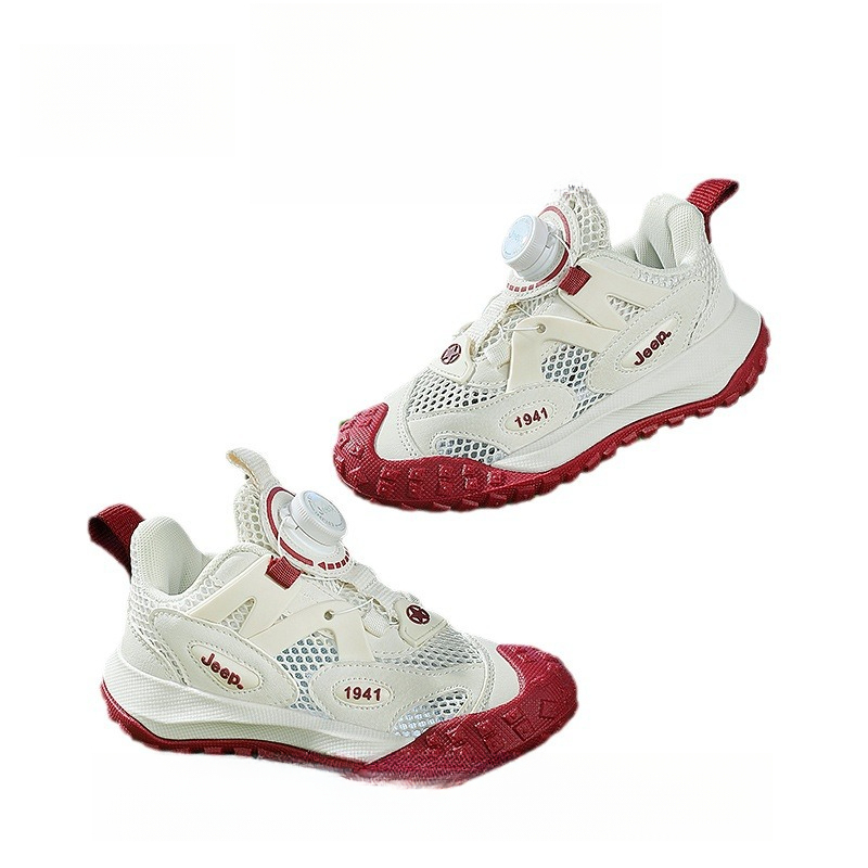 男童夏季旋轉紐扣網面透氣休閒運動鞋