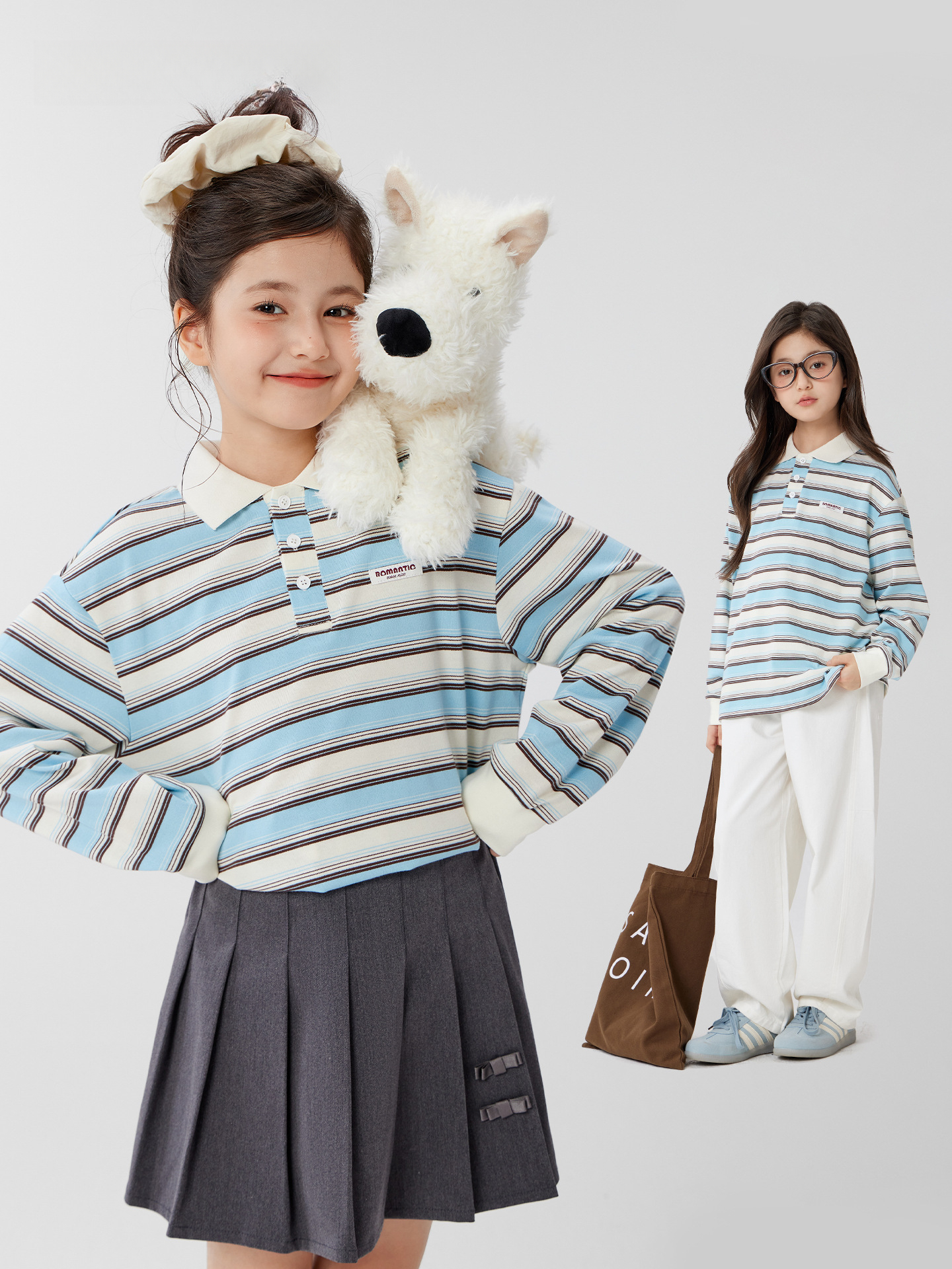 女童藍白條紋學院風POLO衫