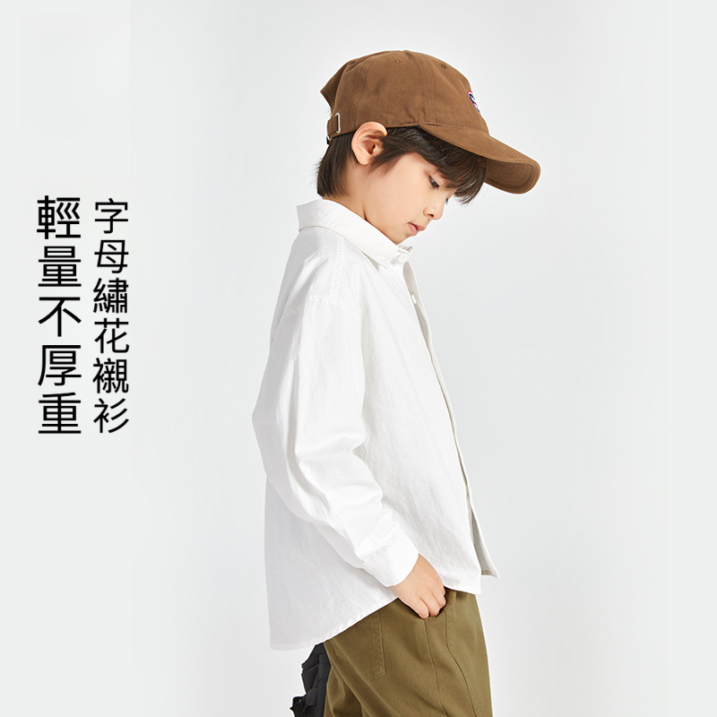 男童春秋純棉字母繡花襯衫