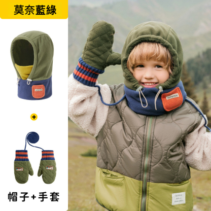 兒童冬帽圍手套一體