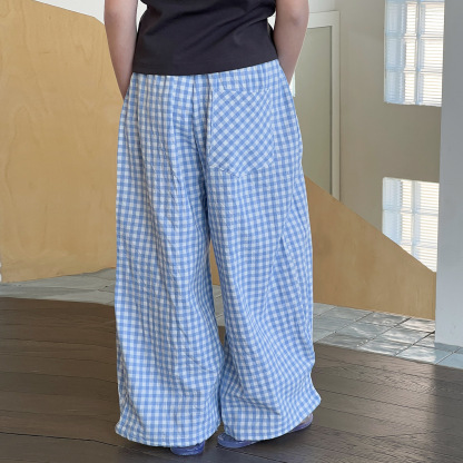 女童夏季卡通刺繡直筒沙灘闊腿褲