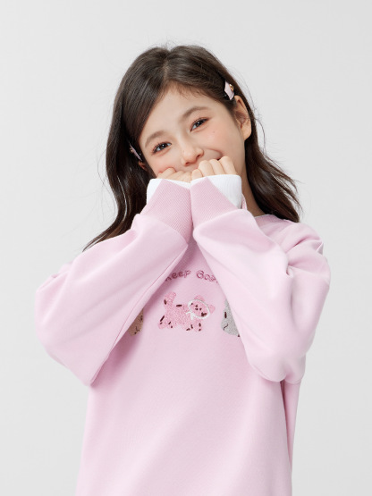 女童春季假兩件小貓圓領衛衣