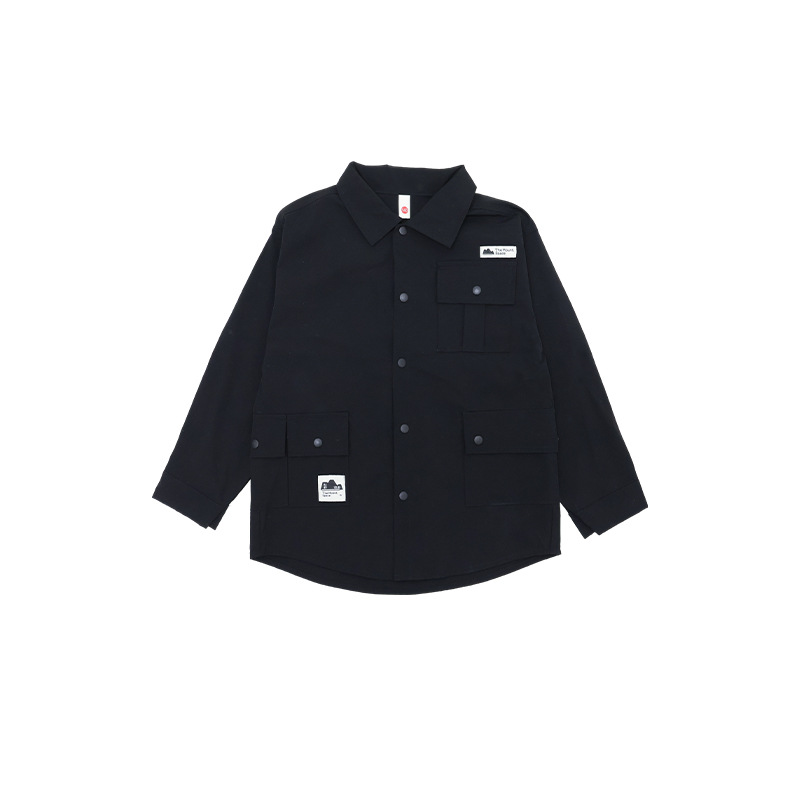 兒童春季長袖翻領多口袋工裝襯衫外套