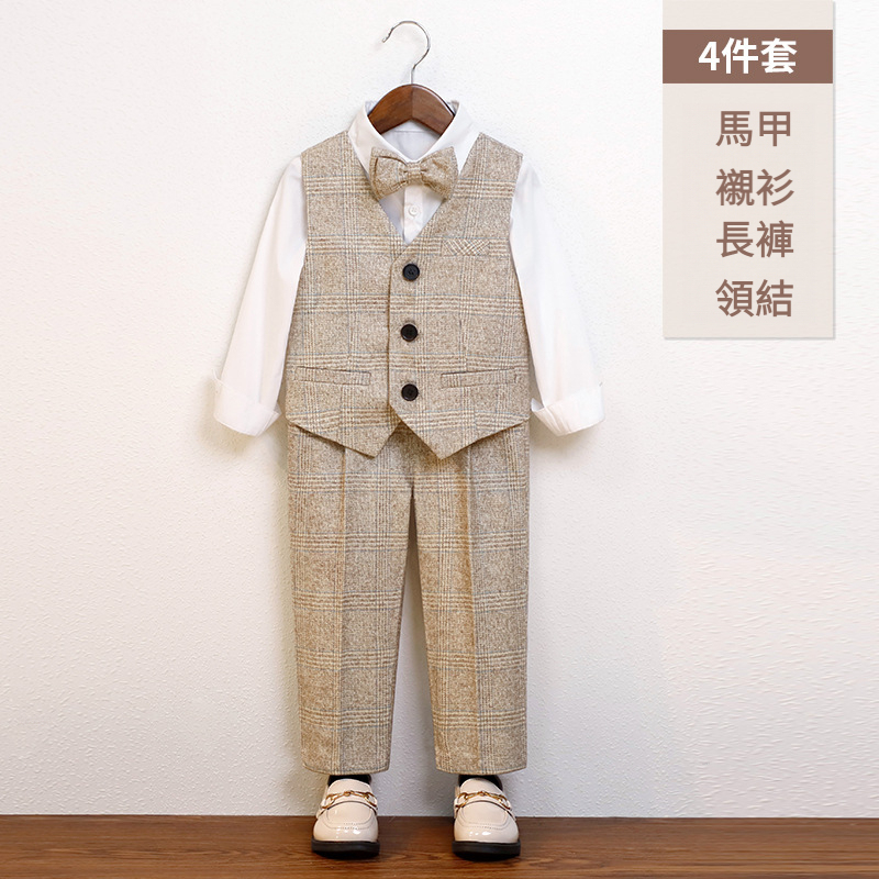 兒童秋冬英倫格子西服