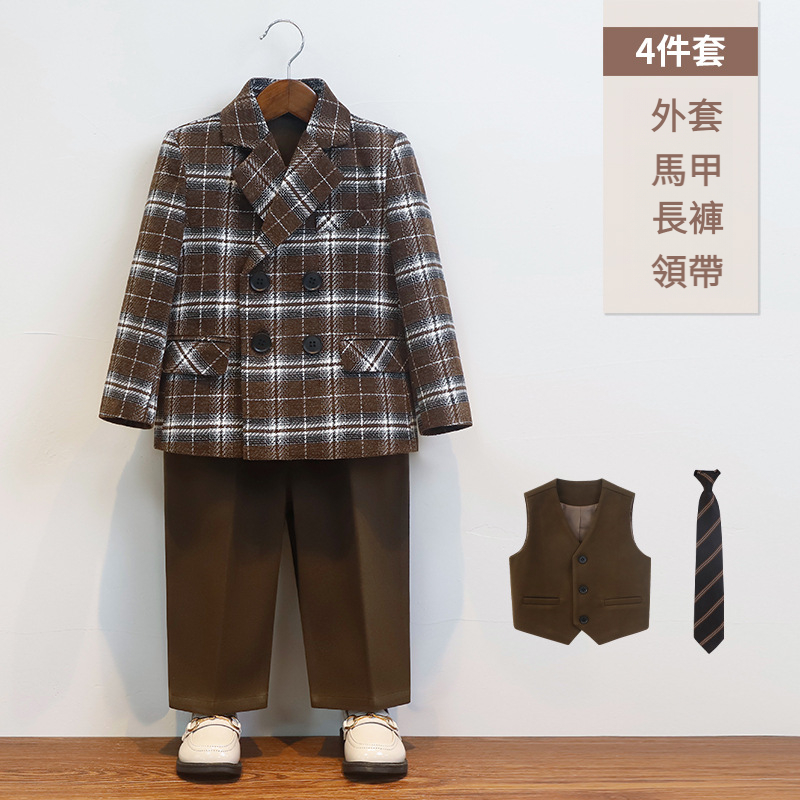 兒童秋冬休閒格子外套西服