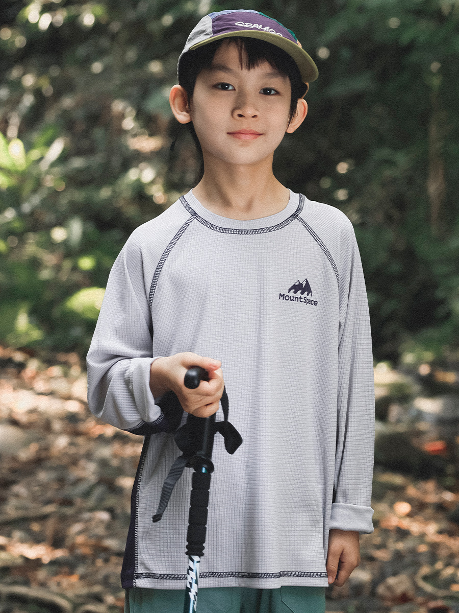 男童春季吸濕速乾拼接明綫長袖T恤