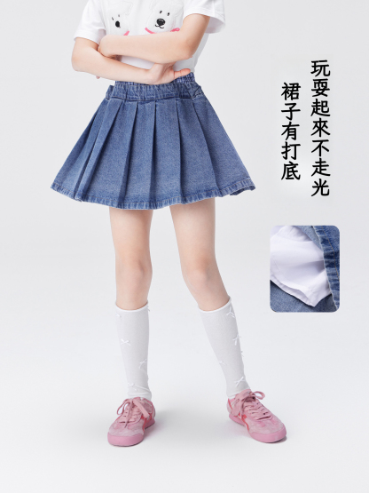 女童假兩件牛仔半身裙