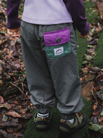 兒童山系撞色口袋束腳工裝機能褲