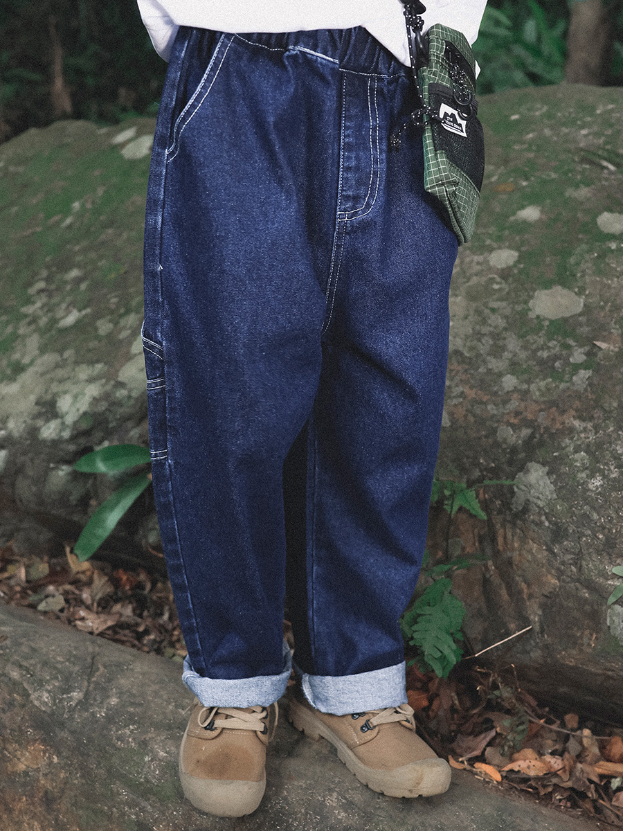 兒童春季復古工裝水洗直筒牛仔褲