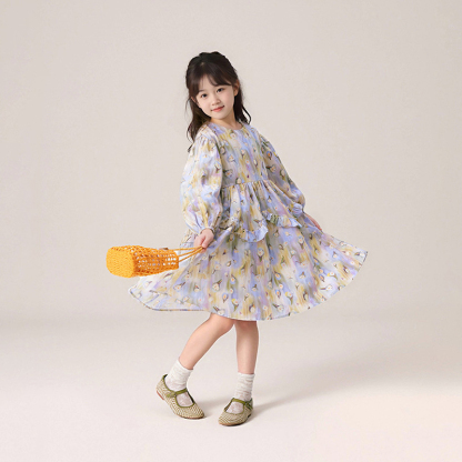 春夏新款女童莫奈小碎花連衣裙