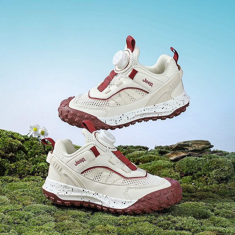 兒童春秋紐扣防滑登山跑步鞋