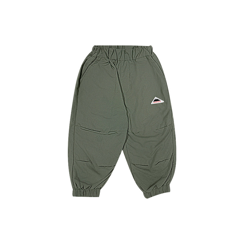 兒童山系撞色口袋束腳工裝機能褲