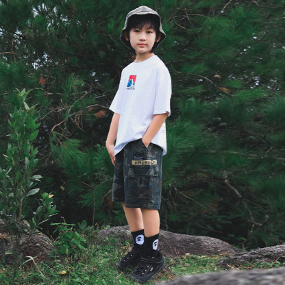男童水洗棉迷彩五分褲