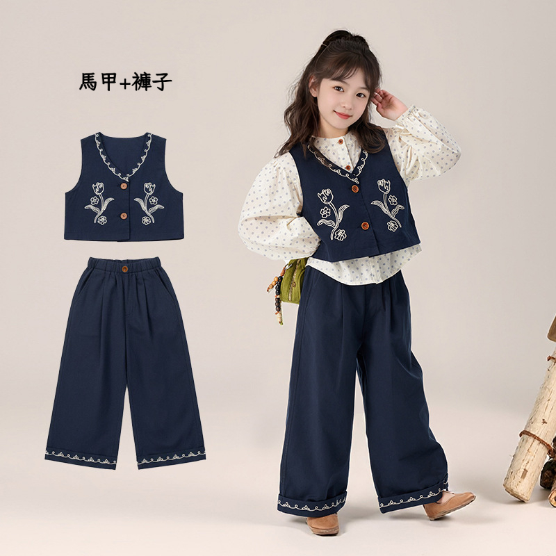 春季女童馬甲直筒褲兩件套