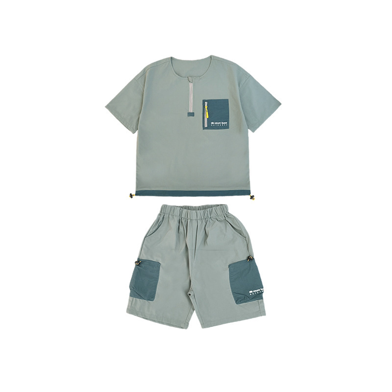 男童夏季速乾撞色口袋運動套裝