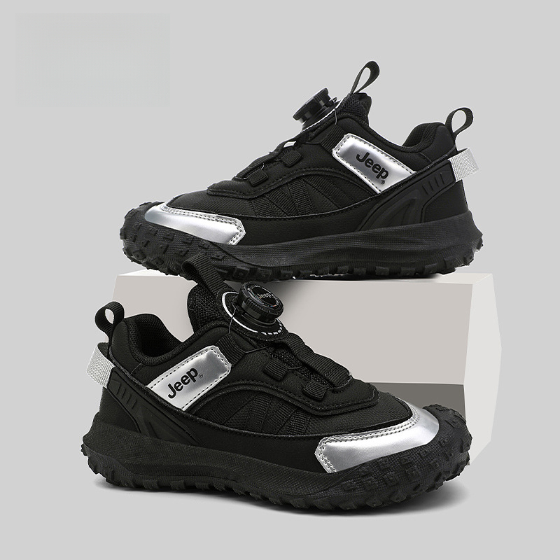 兒童春秋紐扣防滑登山跑步鞋