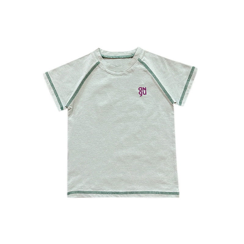 兒童撞色字母短袖T恤明顯設計