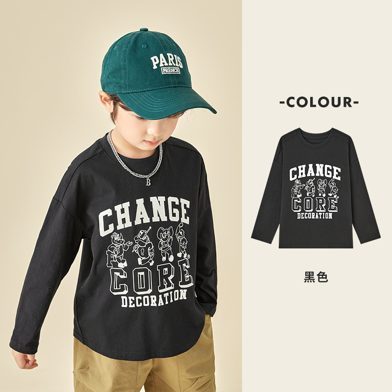 男童純棉插肩袖印花長袖T恤