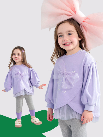 女童可愛春季蝴蝶結衛衣打底褲兩件套裝