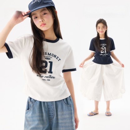 女童夏季字母印花短袖T恤